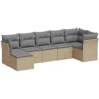 vidaXL Ensemble de salon de jardin 7 pièces avec coussins Beige Poly Rattan