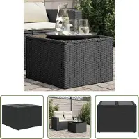 The Living Store Table de jardin avec plateau en verre noir 55x55x37 cm Poly rotin
