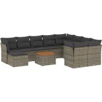 vidaXL Ensemble de salon de jardin 11 pièces avec coussins Gris Poly rotin