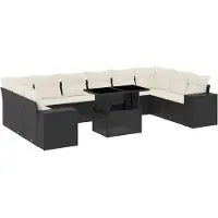 vidaXL Ensemble de salon de jardin 11 pièces avec coussins noir poly rotin