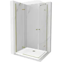 Mexen Roma Duo cabine de douche avec porte battante 80 x 70 cm, Transparent, Or + receveur de douche Flat - 854-080-070-50-02-4010G