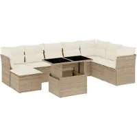 vidaXL Ensemble de salon de jardin 9 pièces avec coussins beige Poly rotin