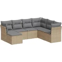 vidaXL Ensemble de salon de jardin 7 pièces avec coussins Beige Poly Rattan