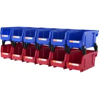 Vevor Bac à Bec Plastique 12 Boites Rangement Empilables Atelier 276x139x128 mm Bleu/Rouge Combinaison Conteneur de Stockage Robustes pour Placard