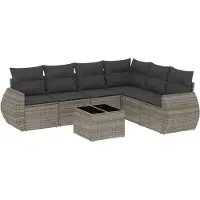 vidaXL Ensemble de salon de jardin 7 pièces avec coussins Gris Poly rotin