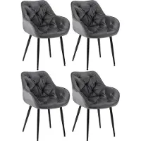CLP Lot de 4 chaises Tanna en velours matelassé gris foncé