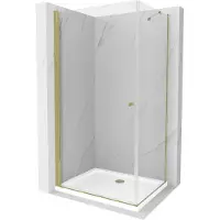 Mexen Pretoria cabine de douche avec porte battante 70 x 90 cm, Transparent, Or + receveur de douche Flat - 852-070-090-50-00-4010