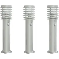 vidaXL Lampes d'allée avec détecteur de mouvement 3 pcs. argent 60 cm acier inoxydable