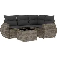 vidaXL Ensemble de salon de jardin 5 pièces avec coussins Gris Poly rotin