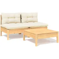 vidaXL Ensemble de salon de jardin 3 pièces avec coussins Crème Pin