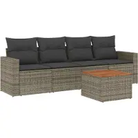 vidaXL Ensemble de salon de jardin 5 pièces avec coussins Gris Poly rotin