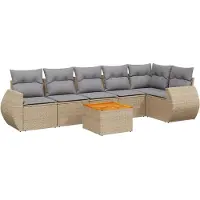vidaXL Ensemble de salon de jardin 7 pièces avec coussins Beige Poly Rattan