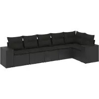 vidaXL Ensemble de salon de jardin 6 pièces avec coussins noir poly rotin