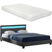 Corium LED Lit rembourré Matelas 140x200cm gris foncé Similicuir Lit double