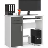 Akord Bureau JAY 90 cm Blanc Graphite avec Tiroir et Étagère Tiroir pour Clavier