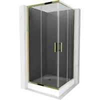 Mexen Rio Cabine de douche carrée 90 x 90 cm, Noir graphite, Or + Receveur de douche Rio, Blanc - 860-090-090-50-40-4510