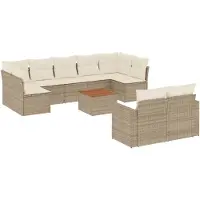vidaXL Ensemble de salon de jardin 10 pièces avec coussins Beige Poly Rattan