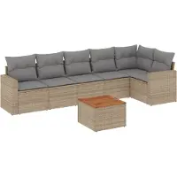 vidaXL Salon de jardin avec coussins 7pcs mélange beige résine tressée