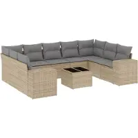 vidaXL Ensemble de salon de jardin 10 pièces avec coussins Beige Poly Rattan