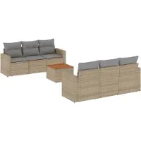 vidaXL Ensemble de salon de jardin 7 pièces avec coussins Beige Poly Rattan