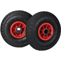 Relaxdays Lot de 2 roues de diable , 3.00-4, à pneumatiques, roue de secours avec jante en plastique, 260 x 85 mm, diamètre de l'axe 25 mm, noir et rouge