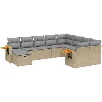 vidaXL Ensemble de salon de jardin 10 pièces avec coussins Beige Poly Rattan