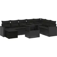 vidaXL Ensemble de salon de jardin 9 pièces avec coussins noir poly rotin