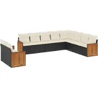 vidaXL Ensemble de 10 canapés de jardin avec coussins noir poly rotin