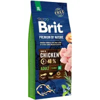 Brit Premium By Nature Adult Extra Large XL - Nourriture complète au poulet pour chiens adultes de très grandes races - 15 kg + nourriture humide avec boeuf 6x400 g