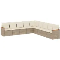 vidaXL Ensemble de salon de jardin 9 pièces avec coussins beige Poly rotin