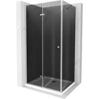 Mexen Lima Paroi de douche pliante 70 x 110 cm, Noir graphite, Chrome + Receveur de douche plat, Blanc - 856-070-110-01-40-401