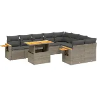 vidaXL Ensemble de salon de jardin 10 pièces avec coussins Gris Poly Rattan