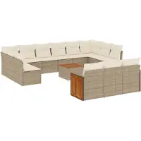 vidaXL Ensemble de salon de jardin 14 pièces avec coussins Beige Poly Rattan