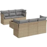 vidaXL Ensemble de salon de jardin 7 pièces avec coussins Beige Poly Rattan