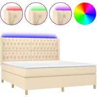 vidaXL Lit Boxspring avec matelas & LED Crème 180x200 cm Tissu
