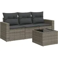 vidaXL Ensemble de salon de jardin 4 pièces avec coussins Gris Poly rotin