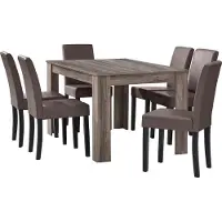 En.casa [] Table de salle à manger en chêne antique avec 6 chaises en similicuir marron rembourré 140x90 Groupe de salle à manger