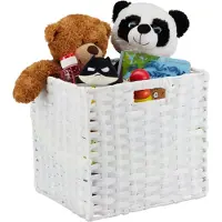 Relaxdays Panier de rangement , panier carré en PP pour la salle de bain et la chambre d'enfant, panier tressé pour étagère, 31 x 32 x 30 cm, blanc