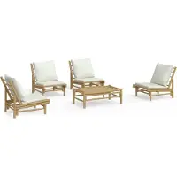 vidaXL Ensemble de salon de jardin 5 pièces avec coussins blanc crème en bambou