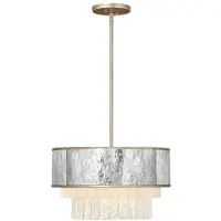 HINKLEY Elstead Reverie Lampe à suspendre E14 quadruple panneaux de cristal champagne-or avec abat-jour en acier inoxydable martelé