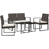 vidaXL Ensemble de jardin 5 pièces avec coussins Rotin PP brun