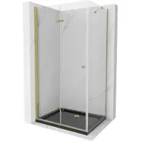Mexen Lima Paroi de douche pliante 80 x 100 cm, Transparent, Or + Receveur de douche plat, Noir - 856-080-100-50-00-4070G