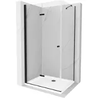 Mexen Lima Paroi de douche pliante 80 x 120 cm, transparente, noire + receveur de douche plat, blanc - 856-080-120-70-00-4010B
