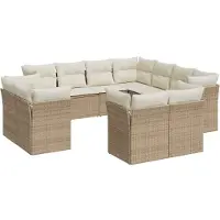 vidaXL Ensemble de salon de jardin 11 pièces avec coussins Beige Poly Rattan