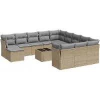 vidaXL Ensemble de 13 canapés de jardin avec coussins Beige Poly Rattan