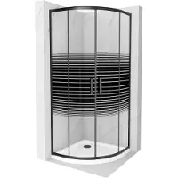 Mexen Rio paroi de douche semi-circulaire 80 x 80 cm, Rayures, Noir + receveur de douche Flat, Blanc - 863-080-080-70-20-4110B