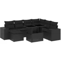 vidaXL Ensemble de jardin canapé 8 pièces avec coussins noir poly rotin
