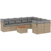 vidaXL Ensemble de salon de jardin 10 pièces avec coussins Beige Poly Rattan