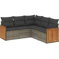vidaXL Ensemble de salon de jardin 5 pièces avec coussins Gris Poly rotin