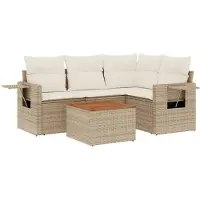 vidaXL Ensemble de salon de jardin 5 pièces avec coussins Beige Poly Rattan